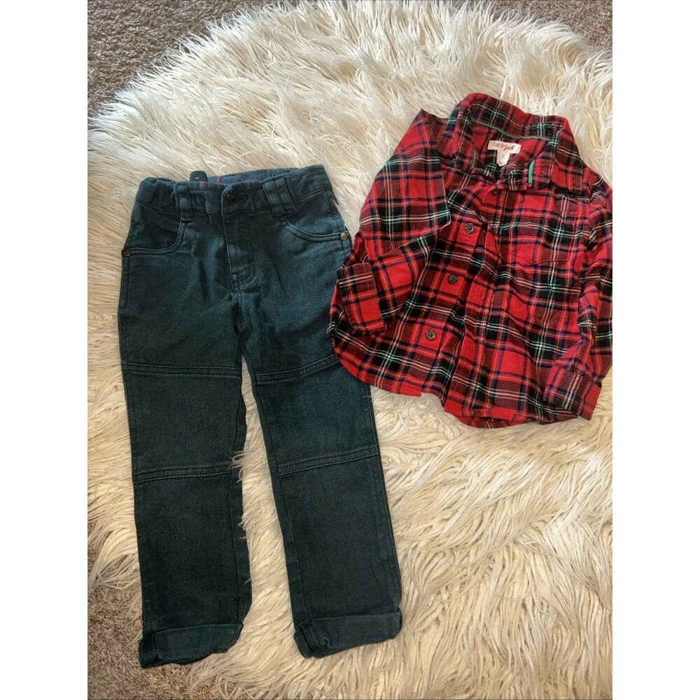 3T Boys Christmas Outfit Cat & Jack Plaid Button Up Geniune kids OshKosh Pants